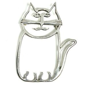Vintage Navajo Modernist Silver Cat Brooch